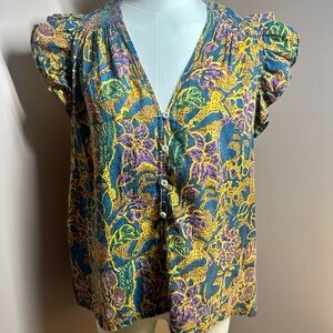 Cleobella Multicolor Fun and Flirty 100% Organic Cotton Button Up Blouse